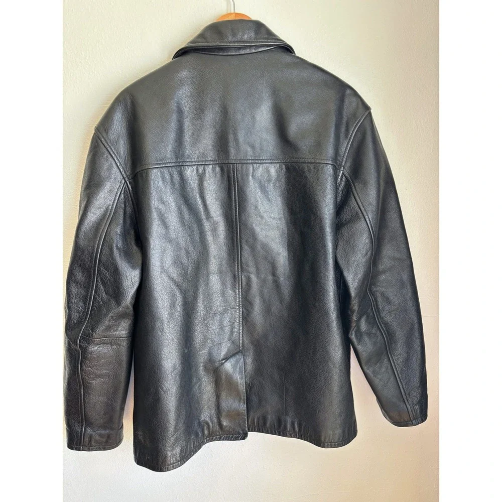 BKE 67‎ Mens Black Genuine Leather Button Front Quilted Lined Car Coat Jacket M